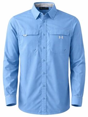 Under Armour Mens HeatGear Fishing Shirt Blue Vented Long Sleeve - Size Large